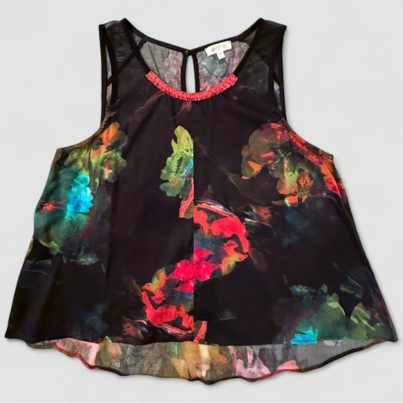 Weston Vibrant Sheer Floral Sleeveless Tank Top with Keyhole Back - Size Small - Picture 3 of 4